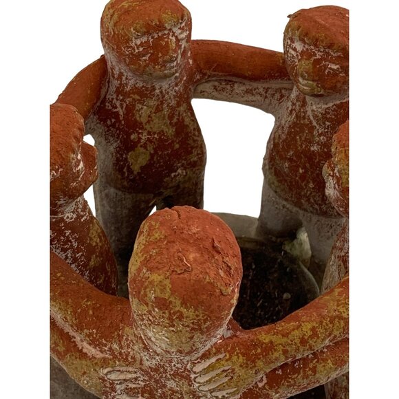 VTG Rustic Handmade Terracotta Circle Of Friends Candle Holder 7" x 7" GUC 7584 - Picture 5 of 9